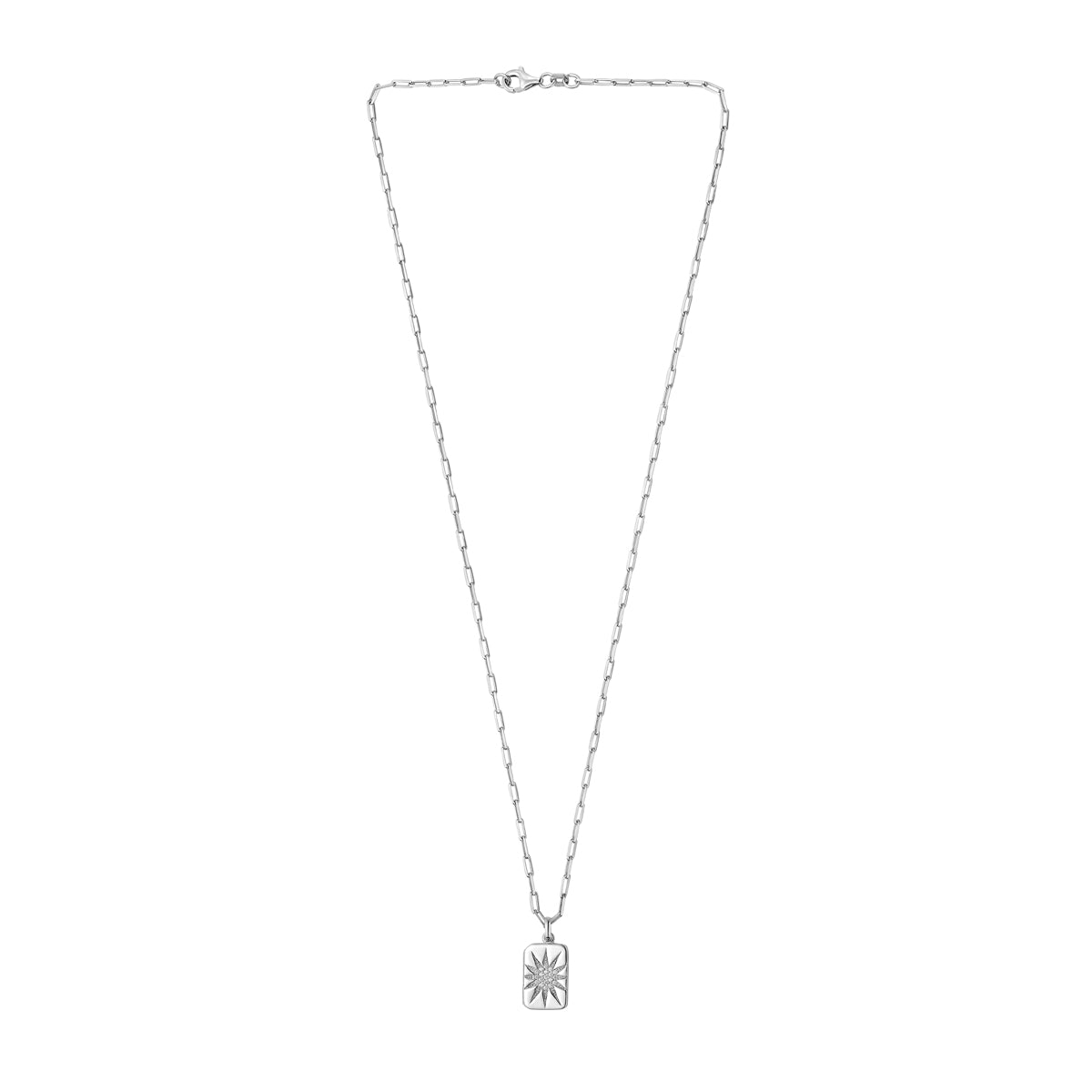 Silver CZ Starburst Locket Necklace