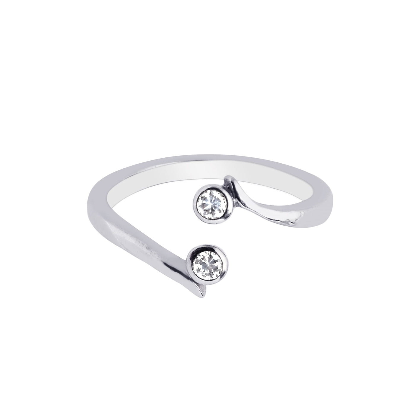 Silver Bypass Toe Ring with Two Bezel Set CZ