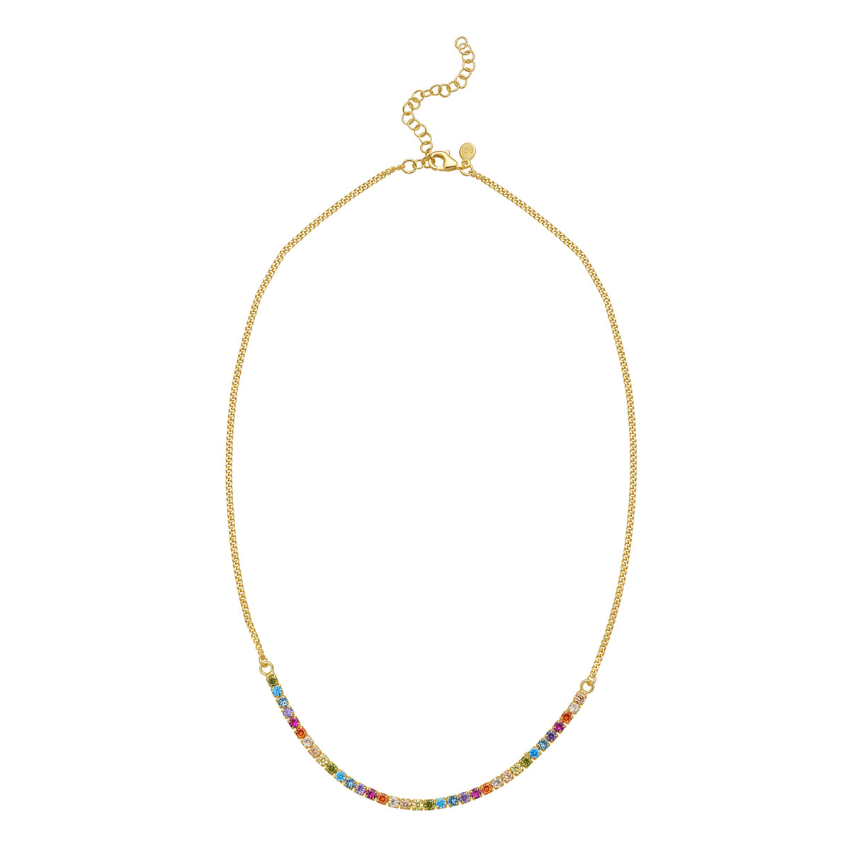 Gold Over Silver Rainbow CZ Necklace