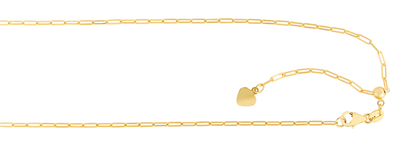 14K Gold 1.5mm Adjustable Paperclip Chain