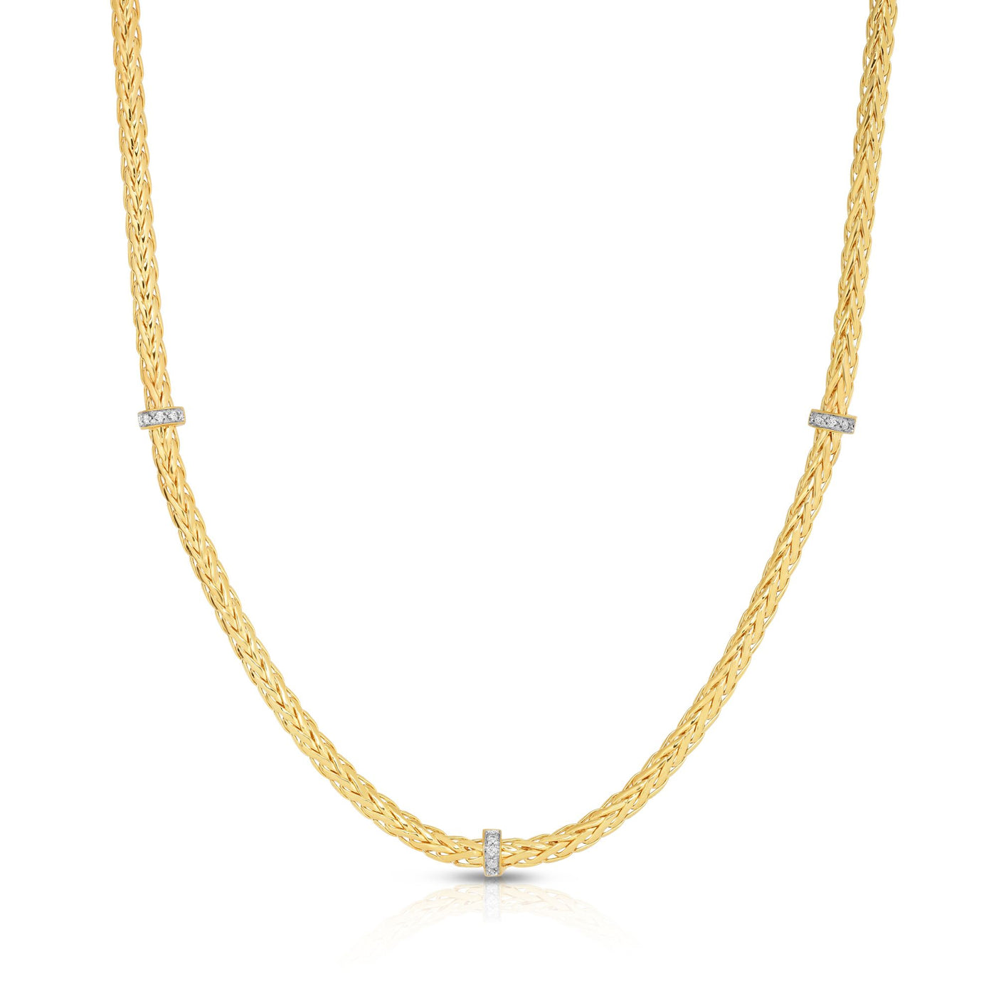 14K Gold Woven Stationed Diamond Necklace