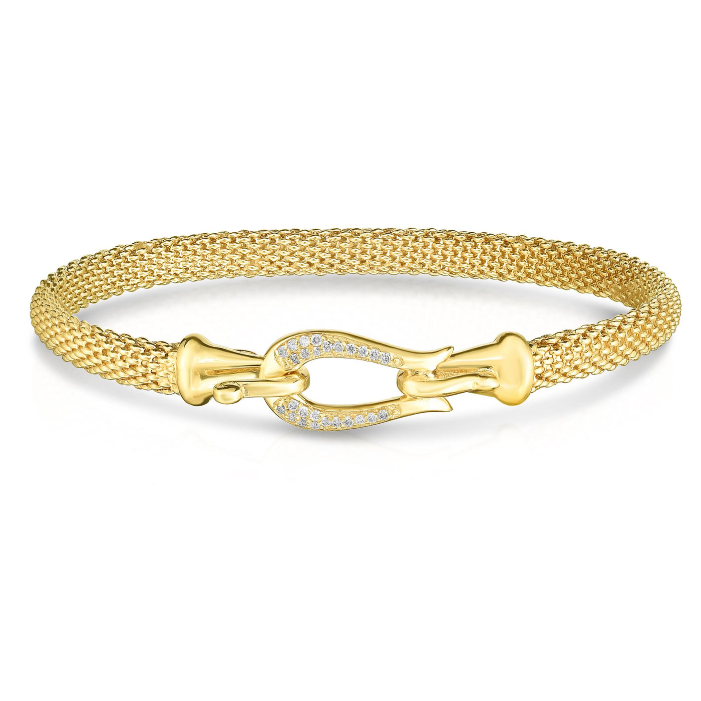 14K Gold Diamond Buckle Bangle