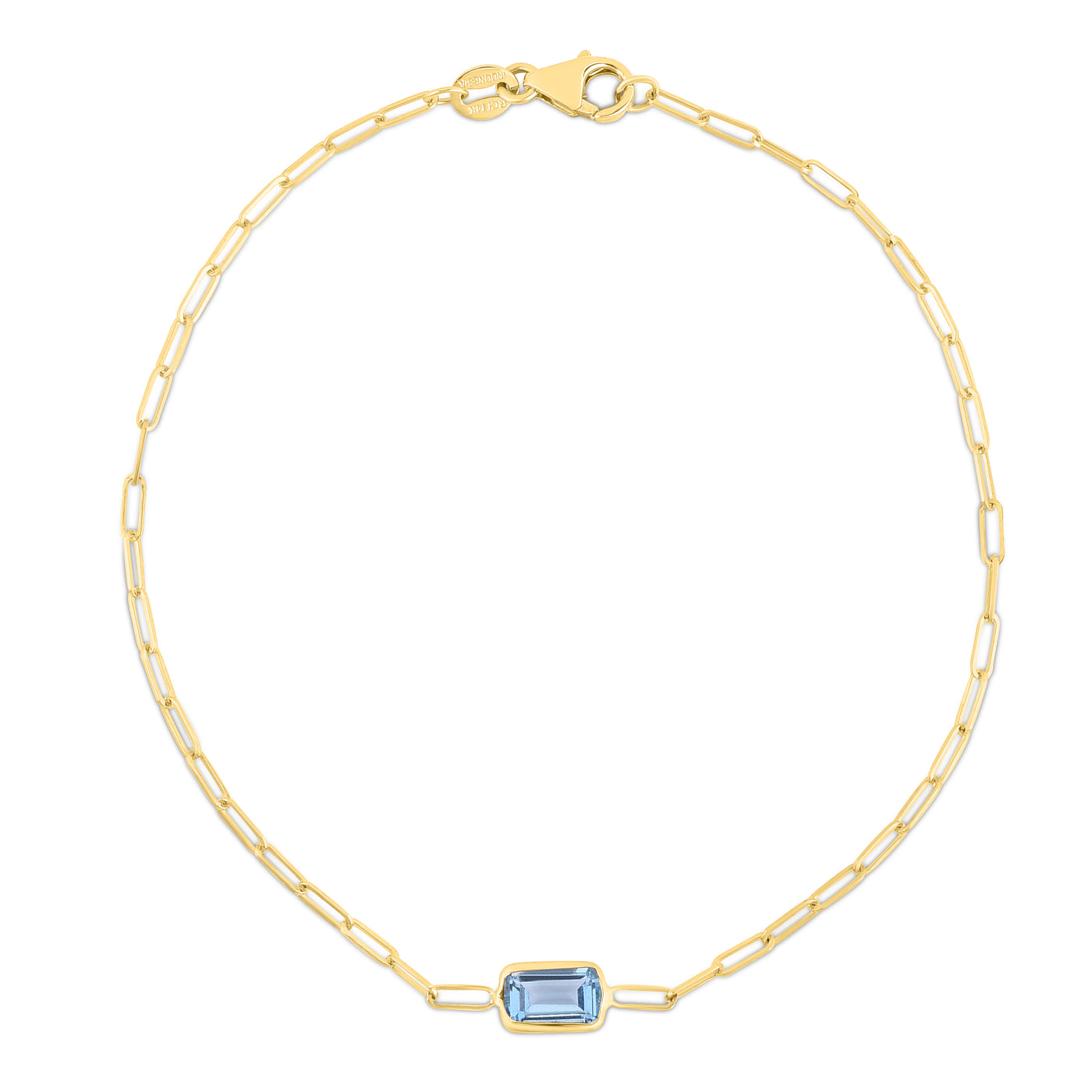 14K Blue Topaz Paperclip Bracelet