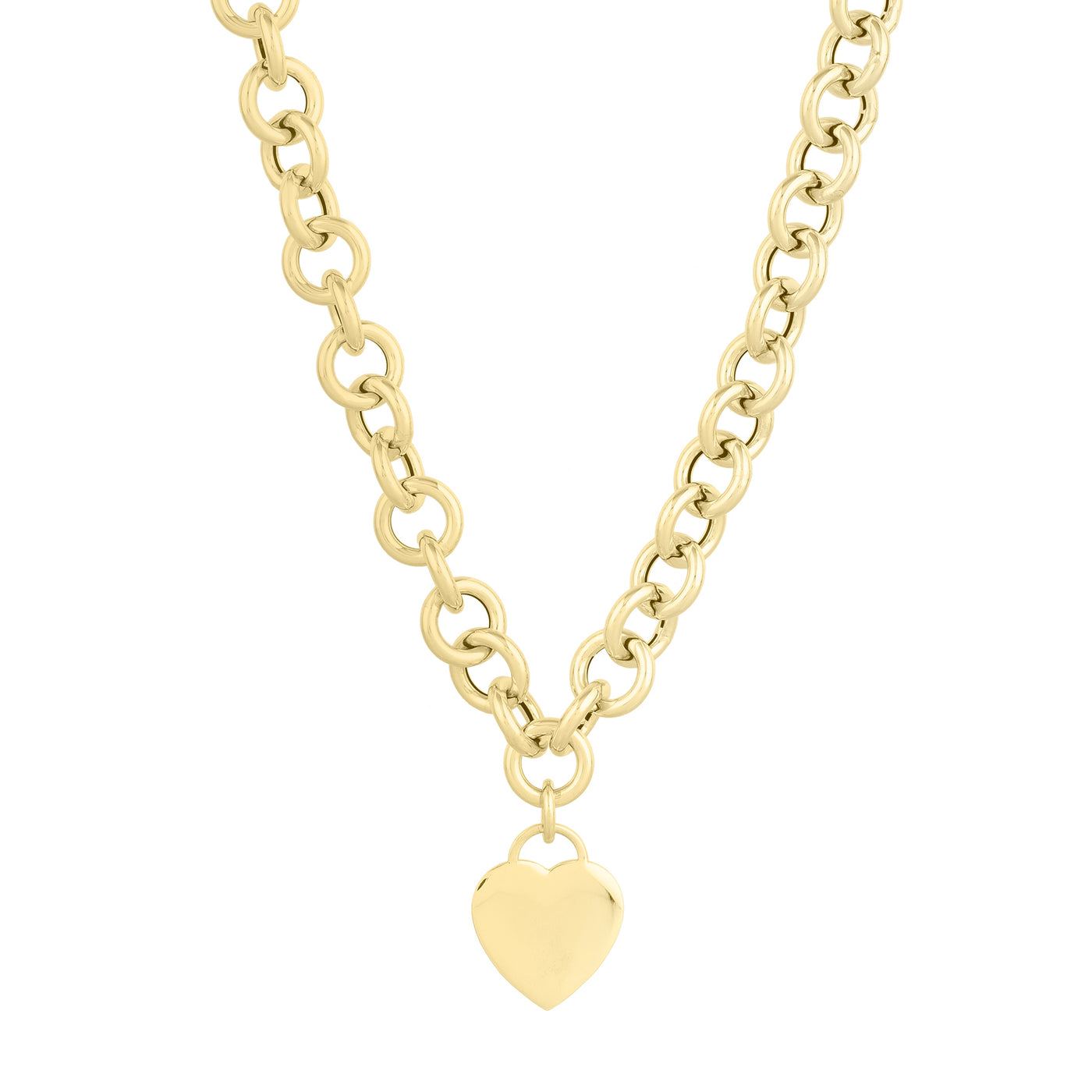 14K Heart Tag & Rolo Link Necklace