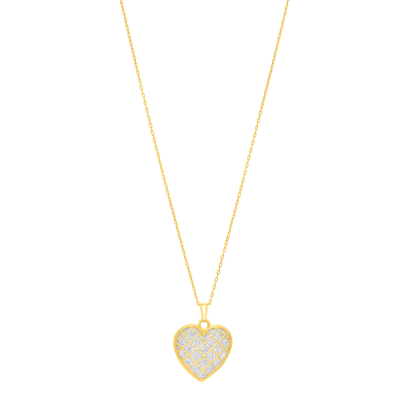 14K Gold Diamond Cut Checkered Heart Necklace