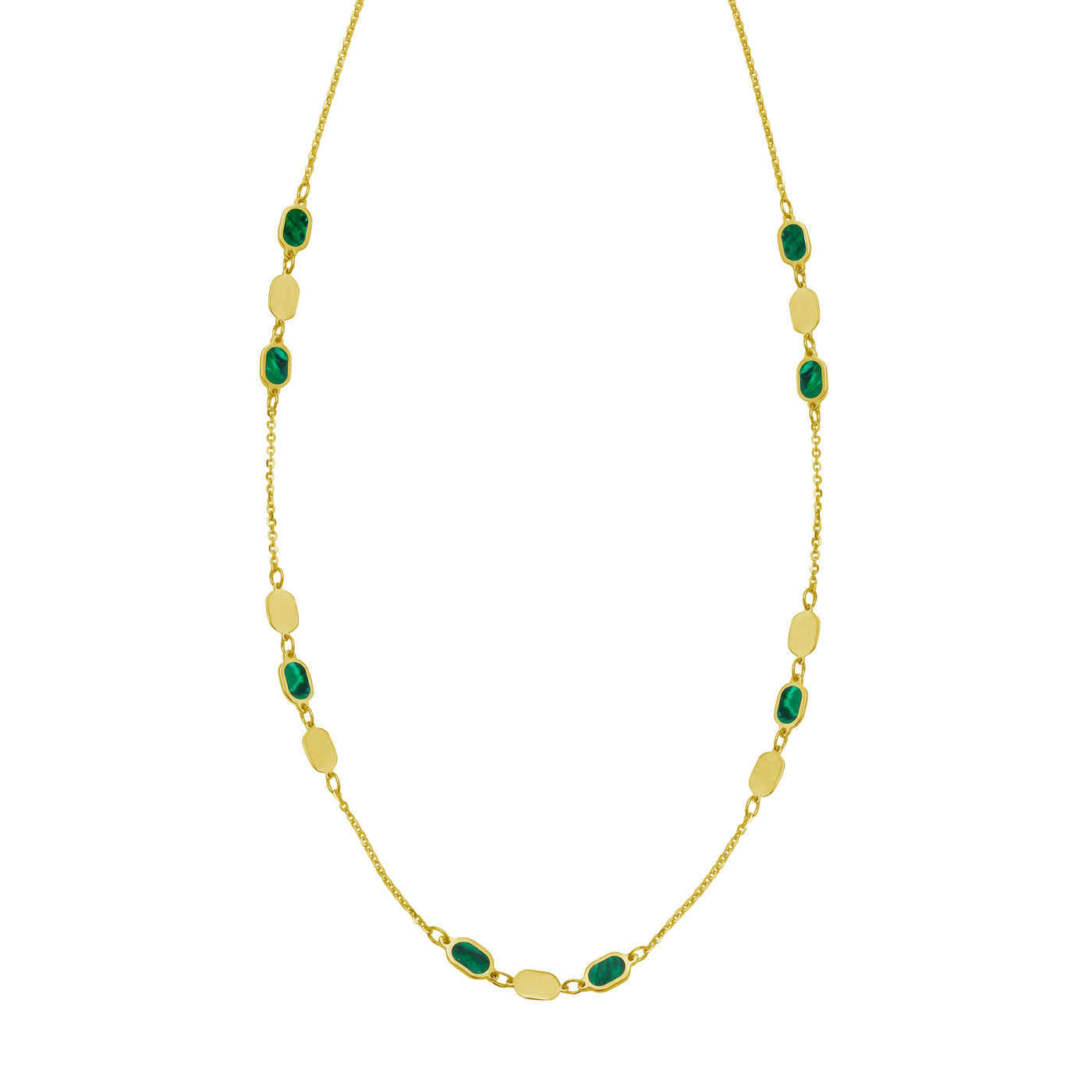 14K Hexagon Malachite Inlay Links Necklace