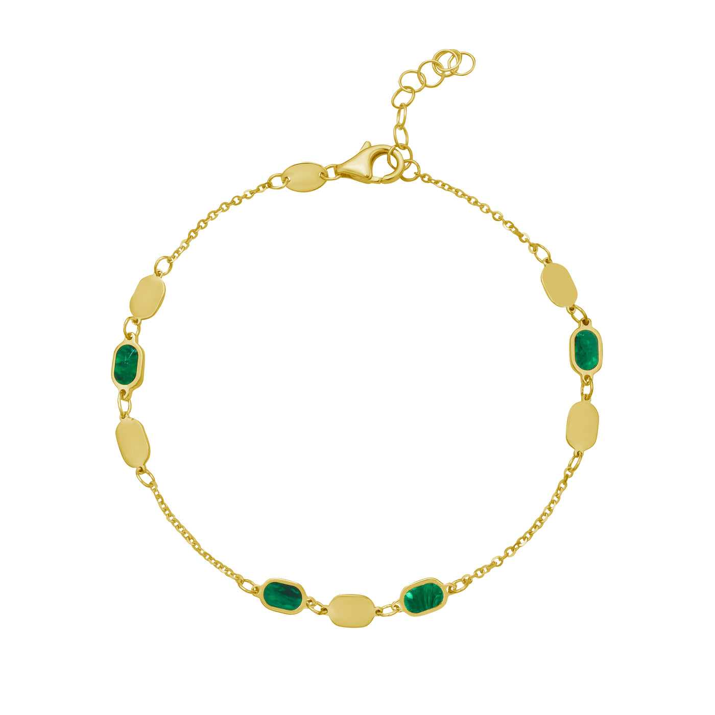 14K Hexagon Malachite Inlay Links Bracelet