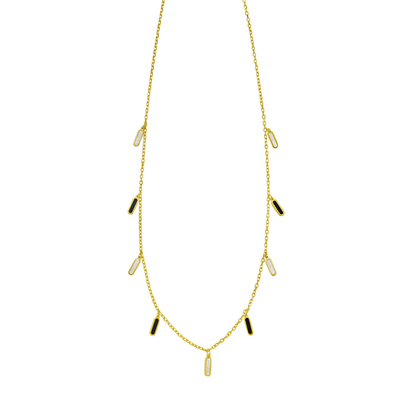 14K Onyx & MOP Inlay Station Necklace