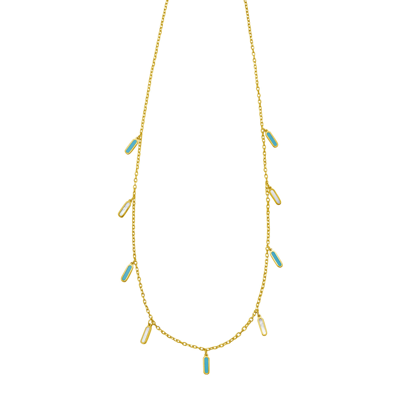 14K Turquoise & MOP Inlay Station Necklace