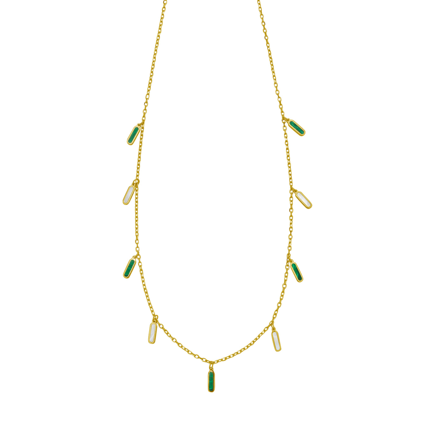 14K Malachite & MOP Inlay Station Necklace