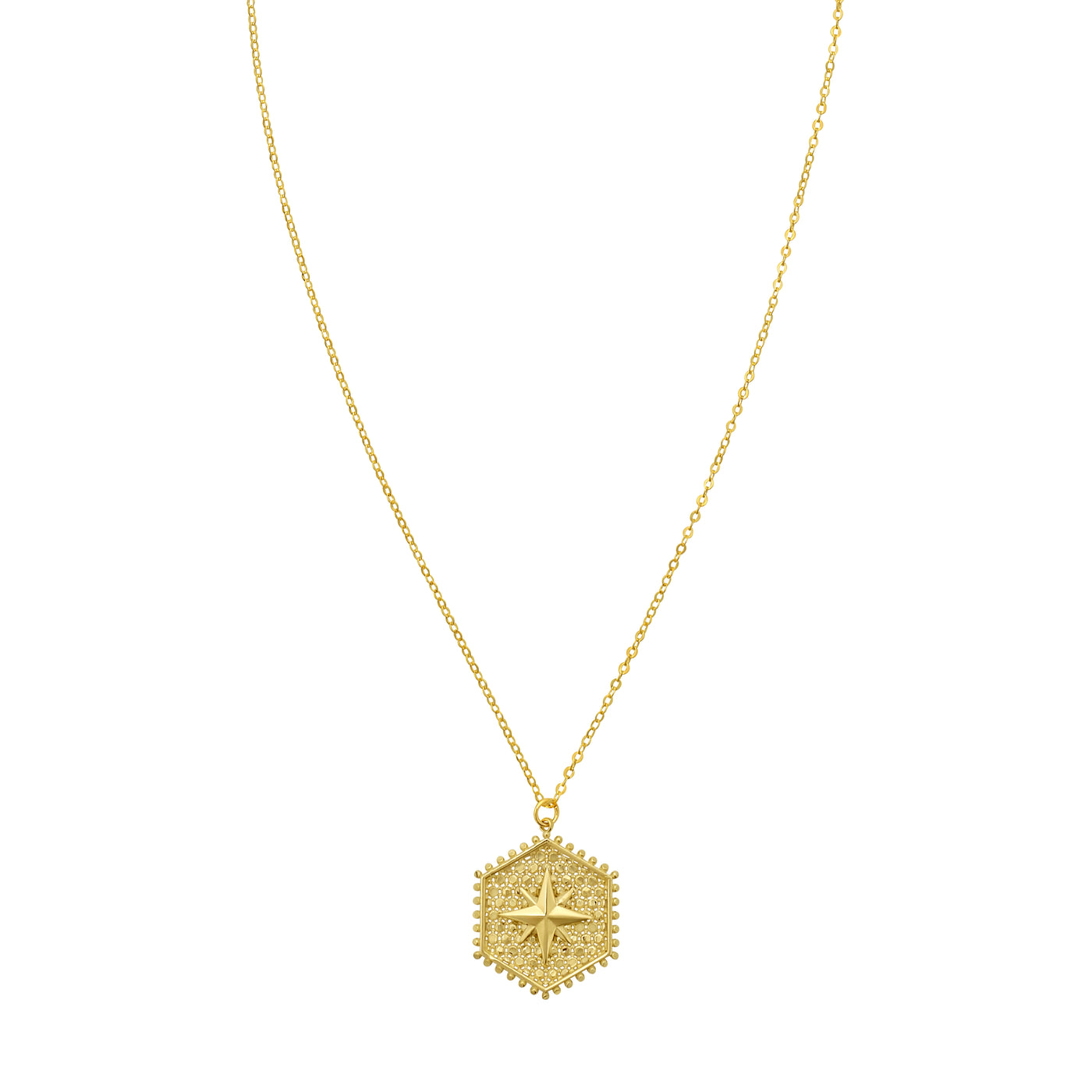 14K North Star Hexagon Necklace