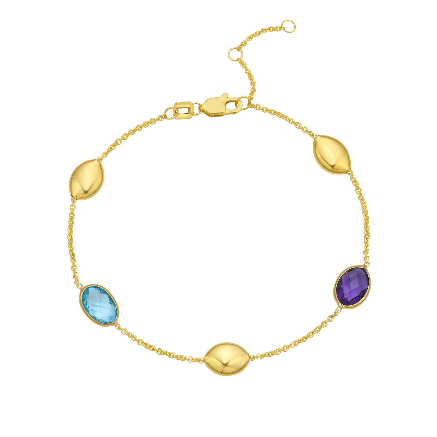 14K Oval Gem & Bead Bracelet