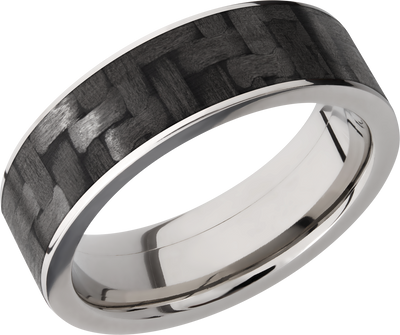 Titanium 7mm flat band with a 6mm inlay of black Carbon Fiber