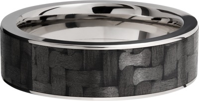 Titanium 7mm flat band with a 6mm inlay of black Carbon Fiber