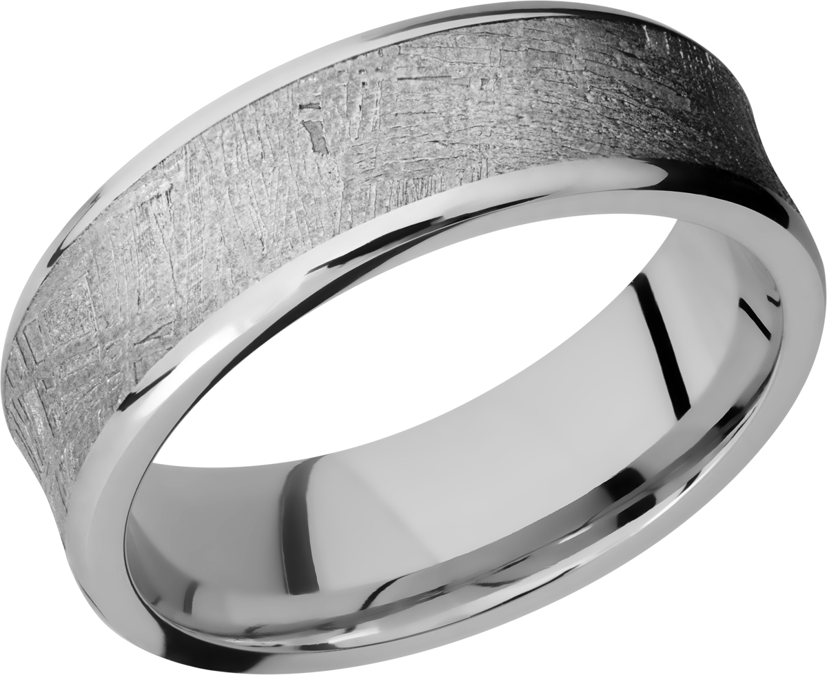 Cobalt chrome 7mm concave beveled band with an inlay of authentic Gibeon Meteorite