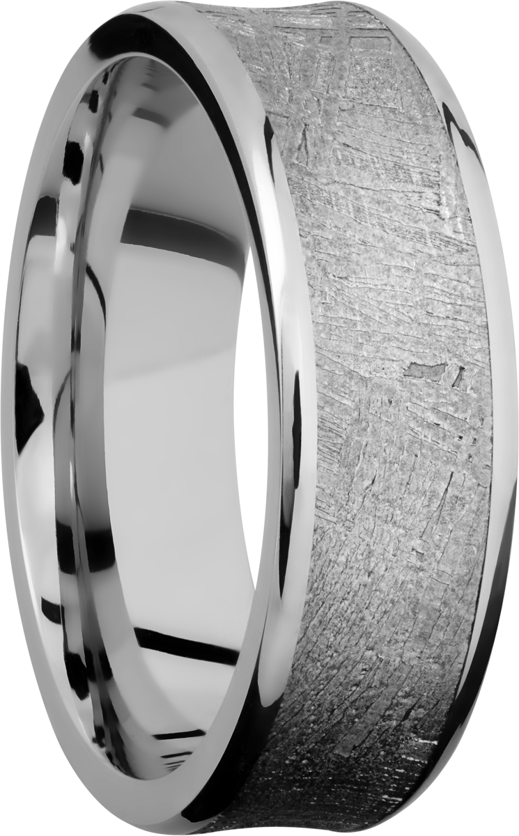 Cobalt chrome 7mm concave beveled band with an inlay of authentic Gibeon Meteorite