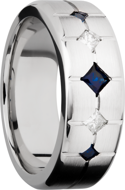 Cobalt chrome 8mm beveled band with 3 sapphires and 2 diamonds