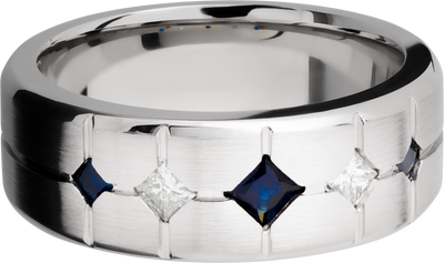 Cobalt chrome 8mm beveled band with 3 sapphires and 2 diamonds