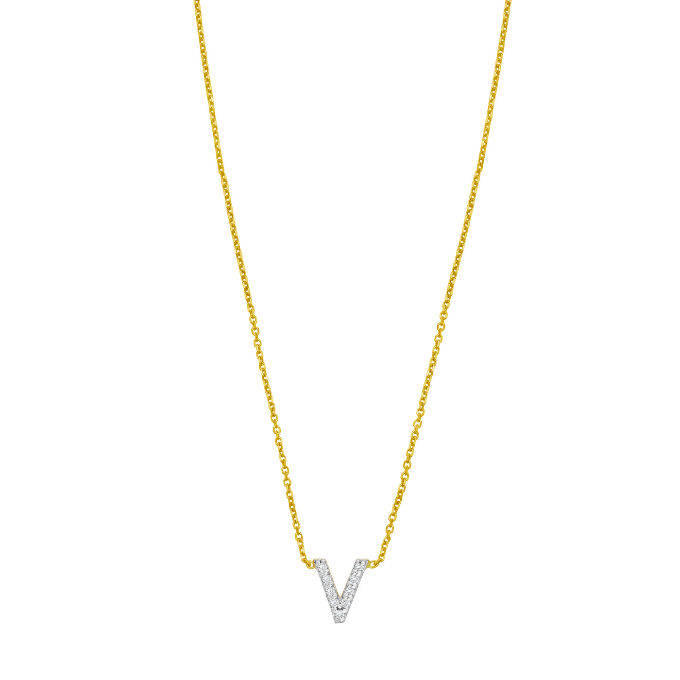 14K Mini Diamond V Initial