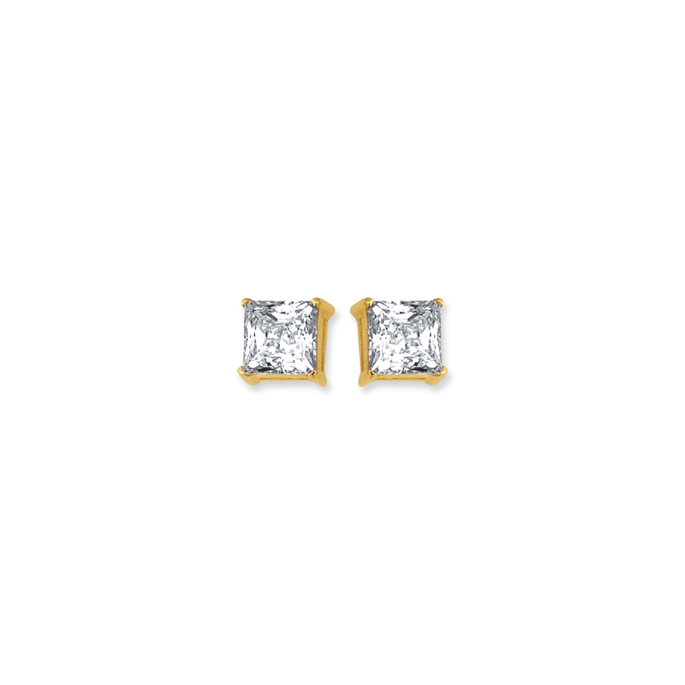 14K Gold 5mm Princess Cut CZ Stud Earring