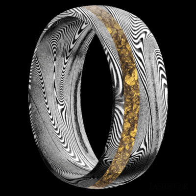 8 mm wide/Domed/Tightweave band with one 2 mm Off Center inlay of Alaskan Gold Nugget.