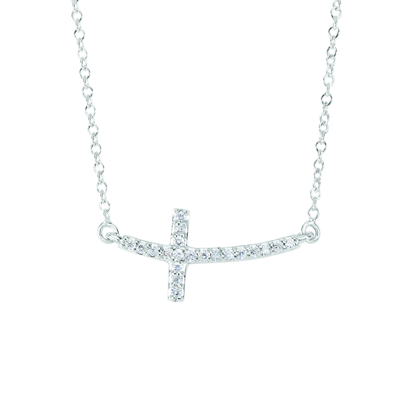 14K Gold .12ct Diamond Side Cross Necklace