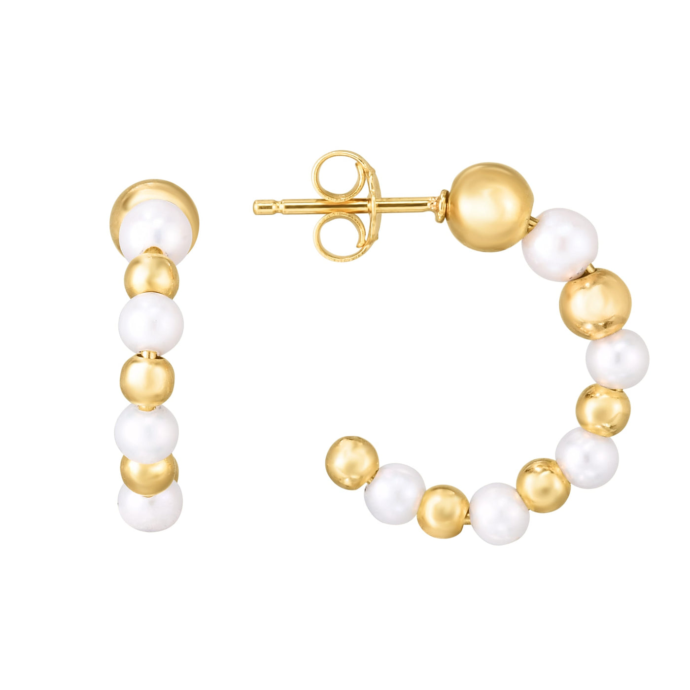 14K Gold Pearl & Bead C Hoop