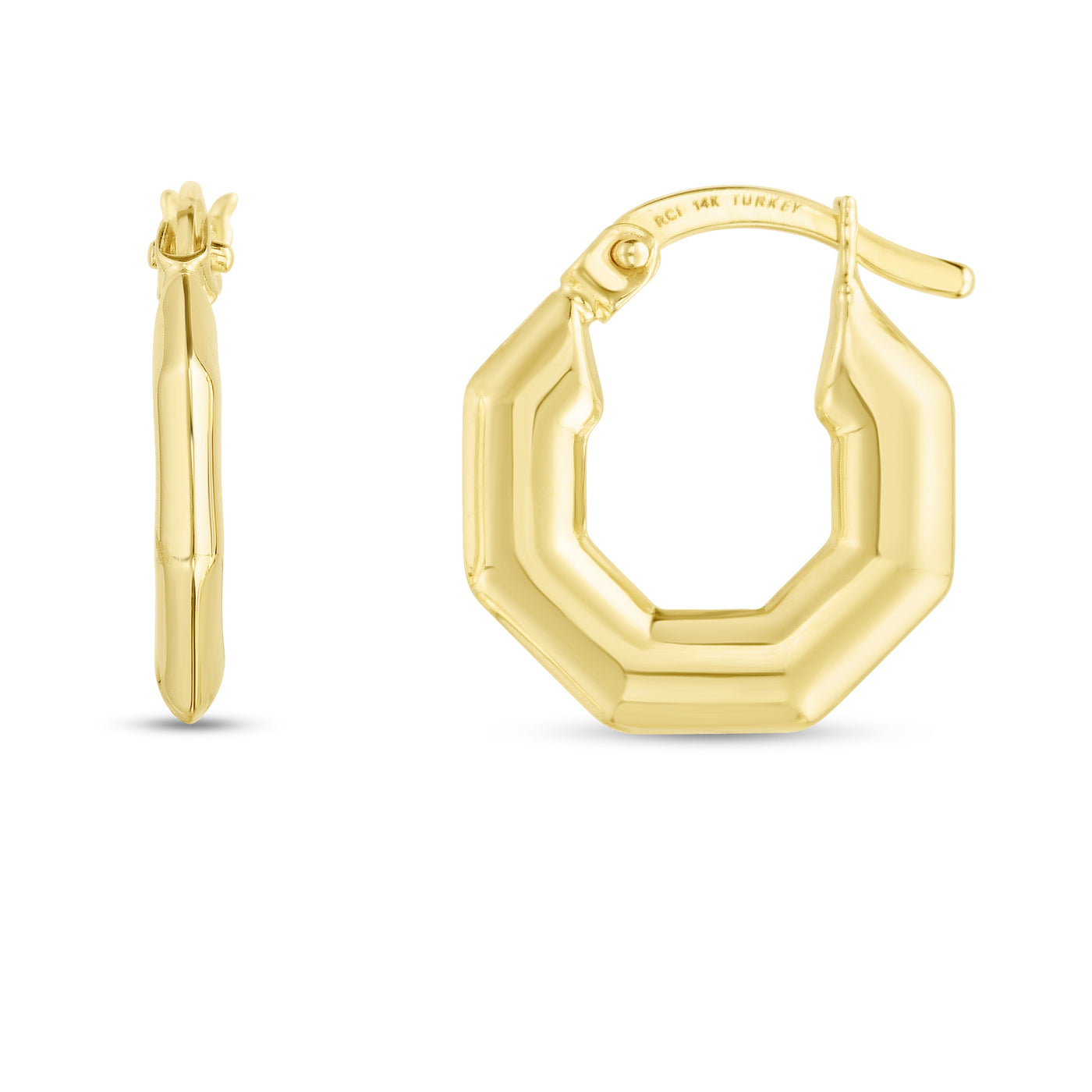 14K Puffed Hexagon Hoops