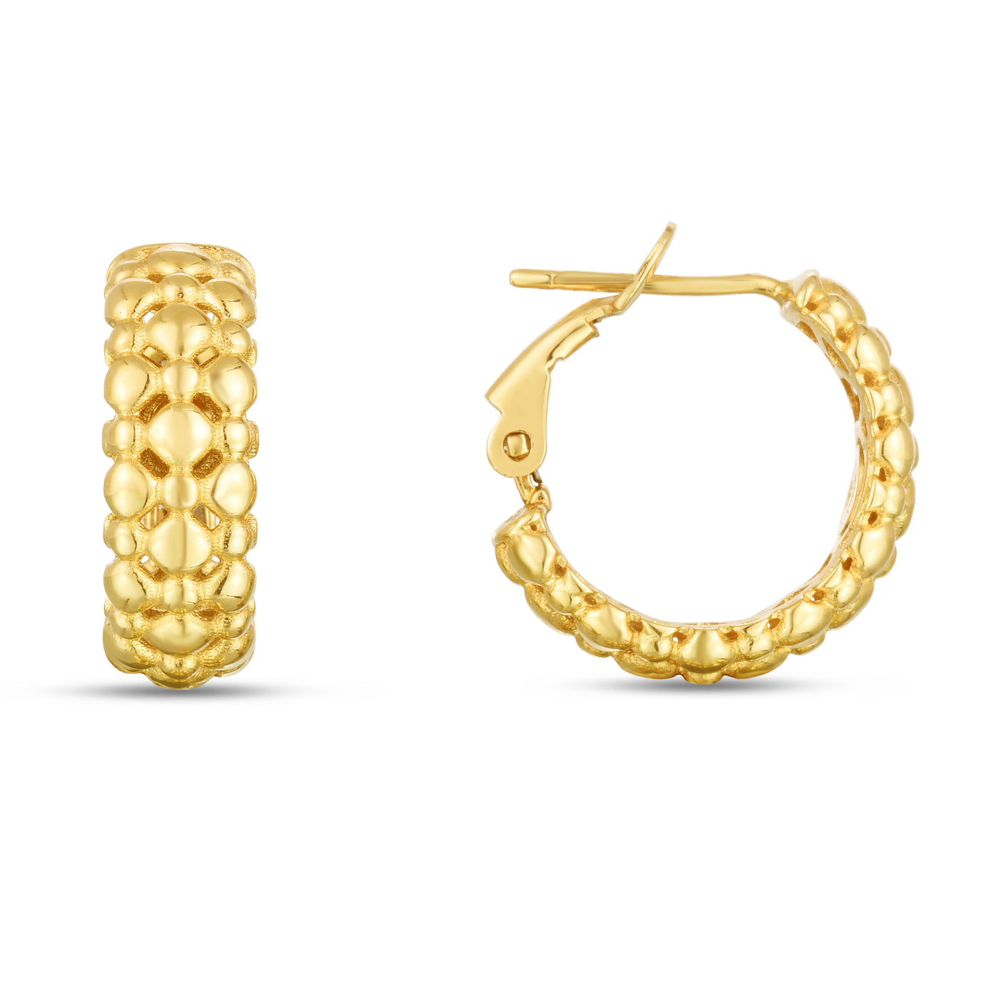 14K Gold Puffed Bead Hoops