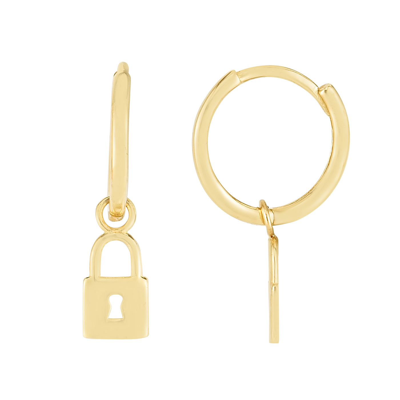 14K Dangle Lock Huggies