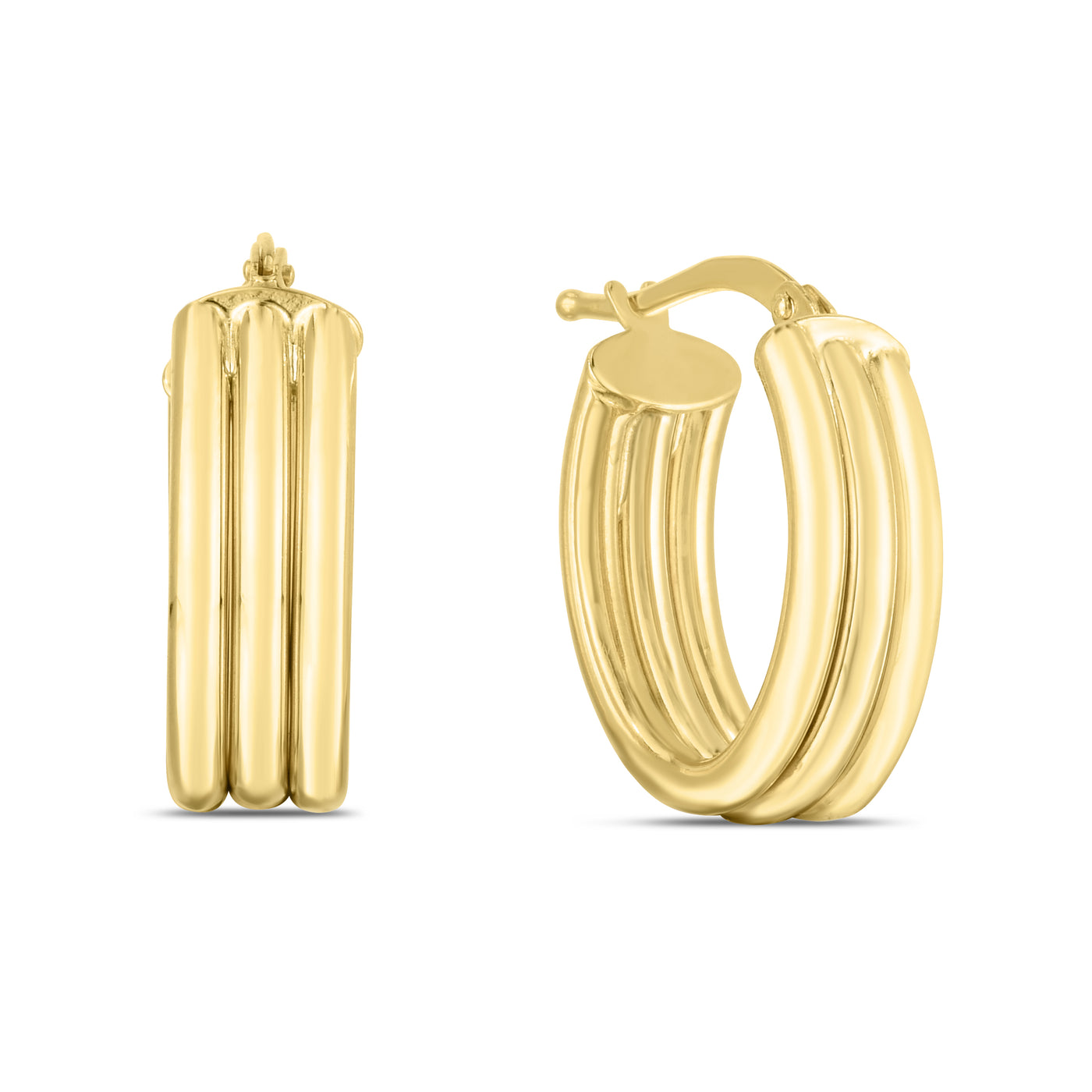 14K Gold 17mm Triple Row Oval Hoops