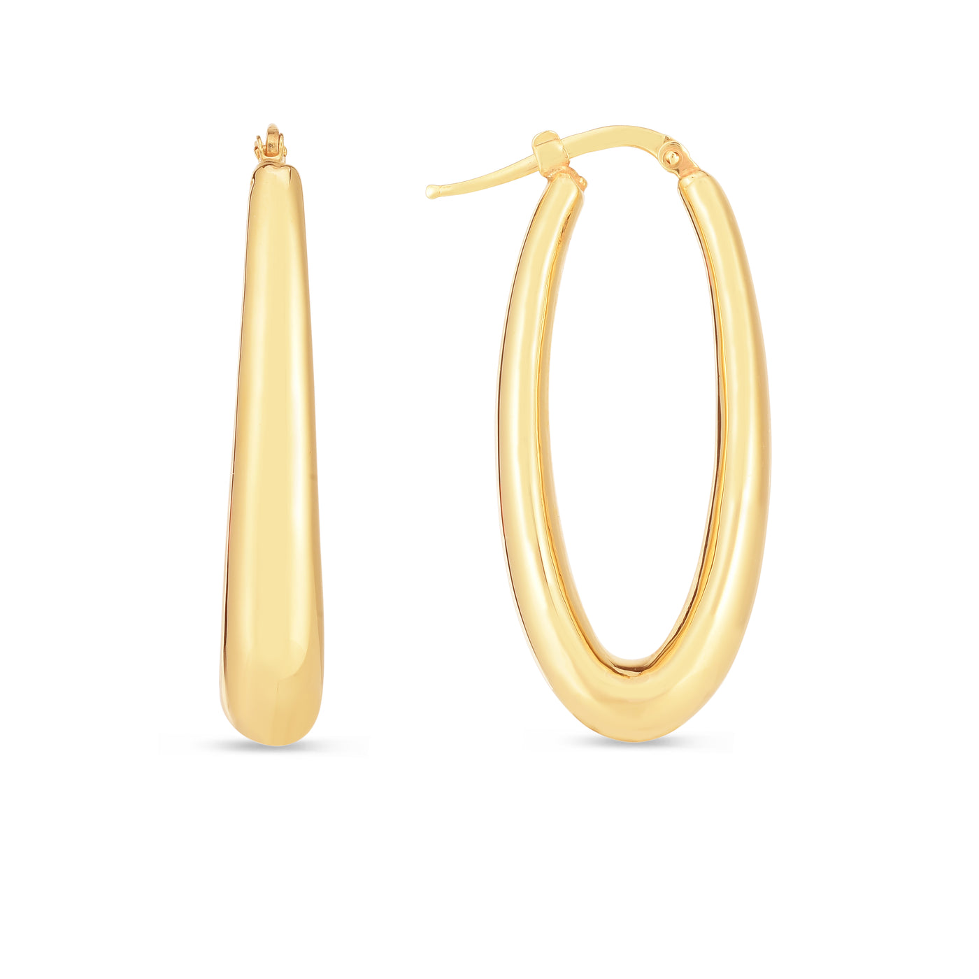 14K Elongated Oval Hoops