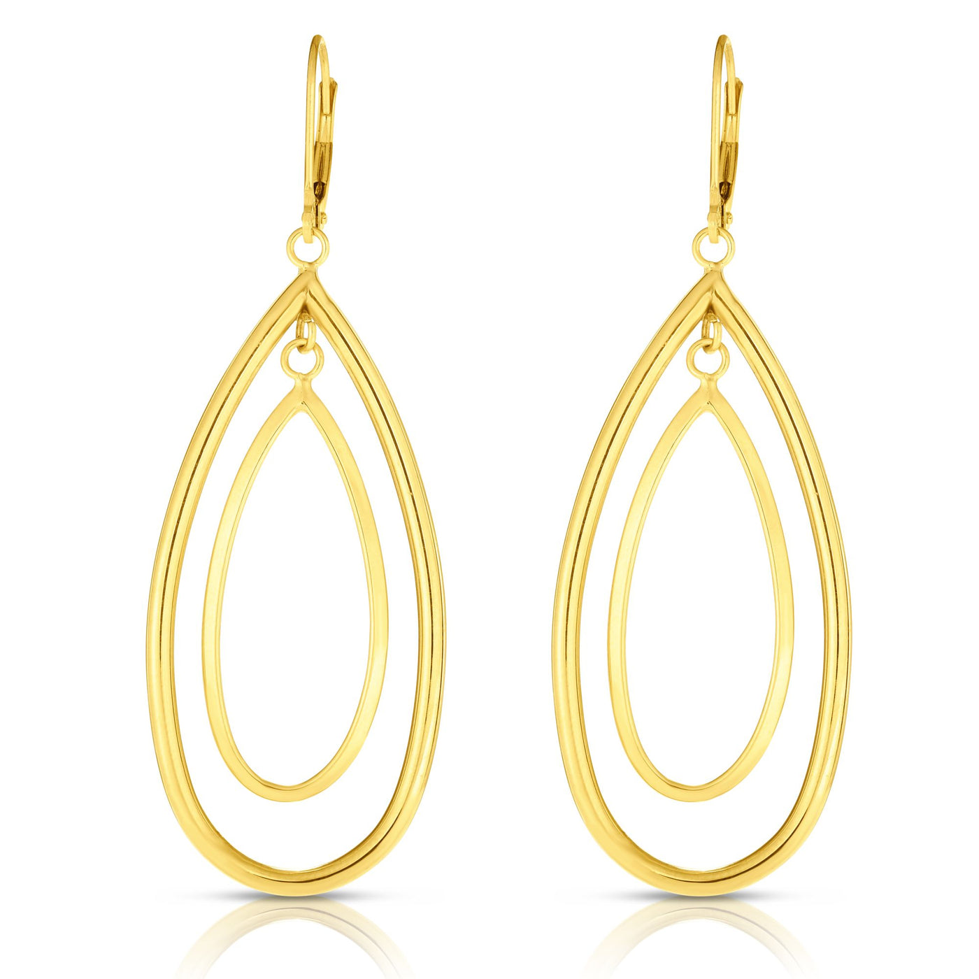 14K Gold Polished Double Oval Multi-Layered Dangle Earring