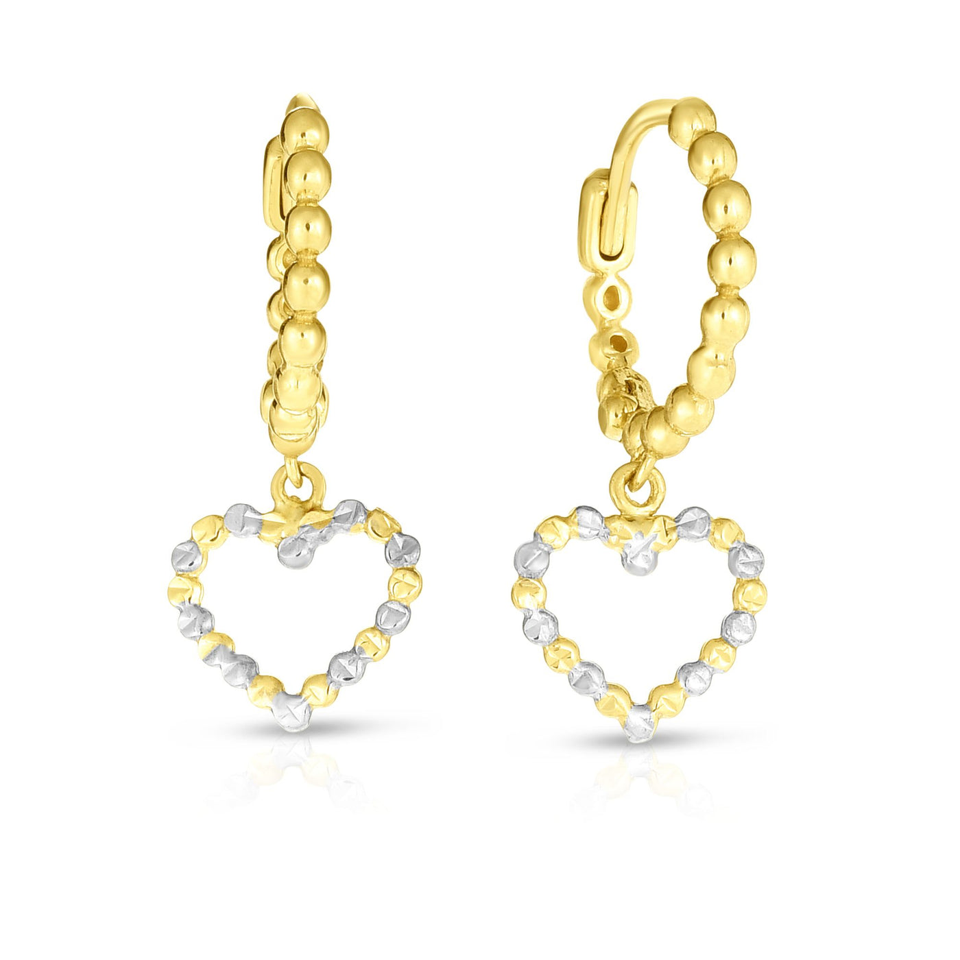 14K Gold Beaded Dangle Heart Drop Earring