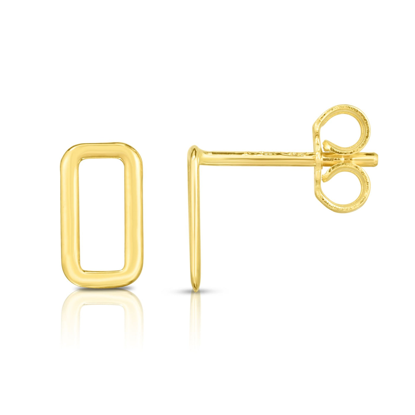 14K Gold Open Rectangle Stud Earring