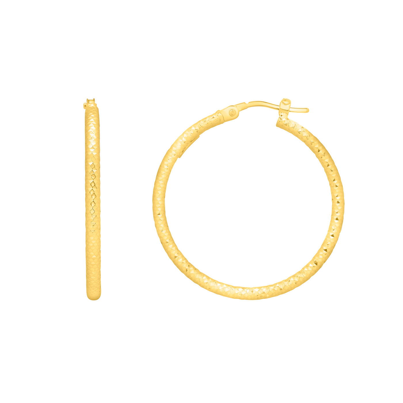 14K Gold Round Diamond Cut Hoop Earring