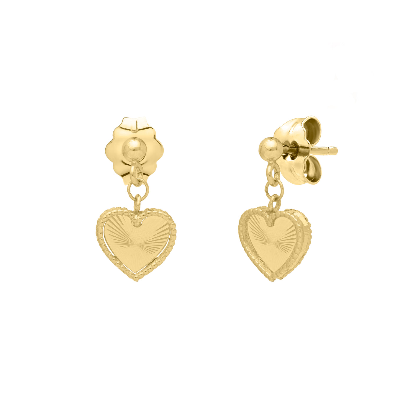 14K Gold Popcorn Petite Heart Dangle Earrings