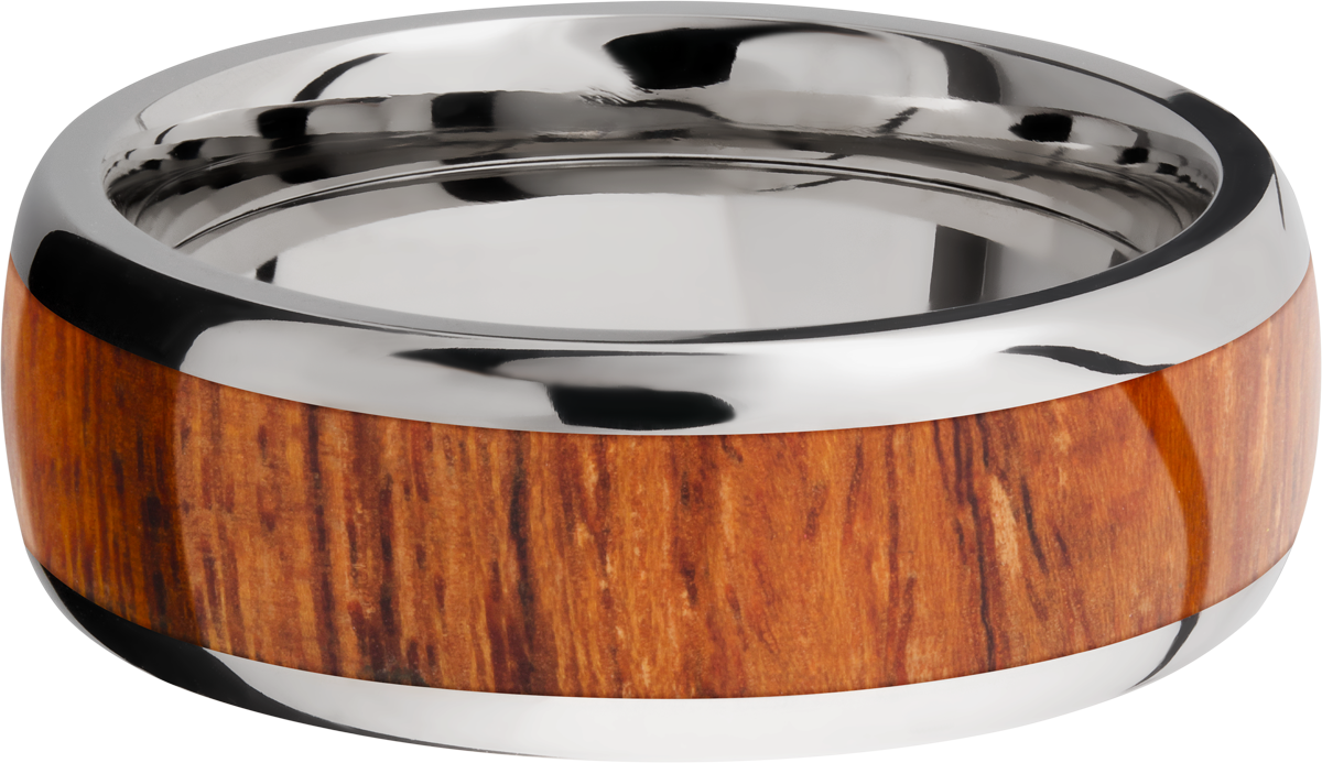 Titanium 8mm domed band with an inlay of Desert Ironwood hardwood