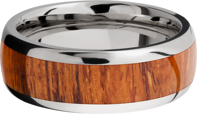 Titanium 8mm domed band with an inlay of Desert Ironwood hardwood