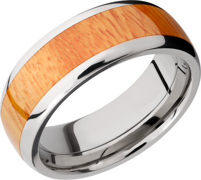 Titanium 8mm domed band with an inlay of Osage Orange hardwood