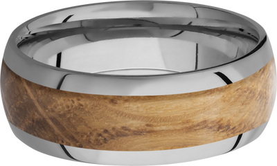 Titanium 8mm domed band with an inlay of Whiskey Barrel hardwood