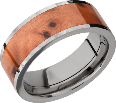 Titanium 8mm flat band with an inlay of Thuya Burl hardwood