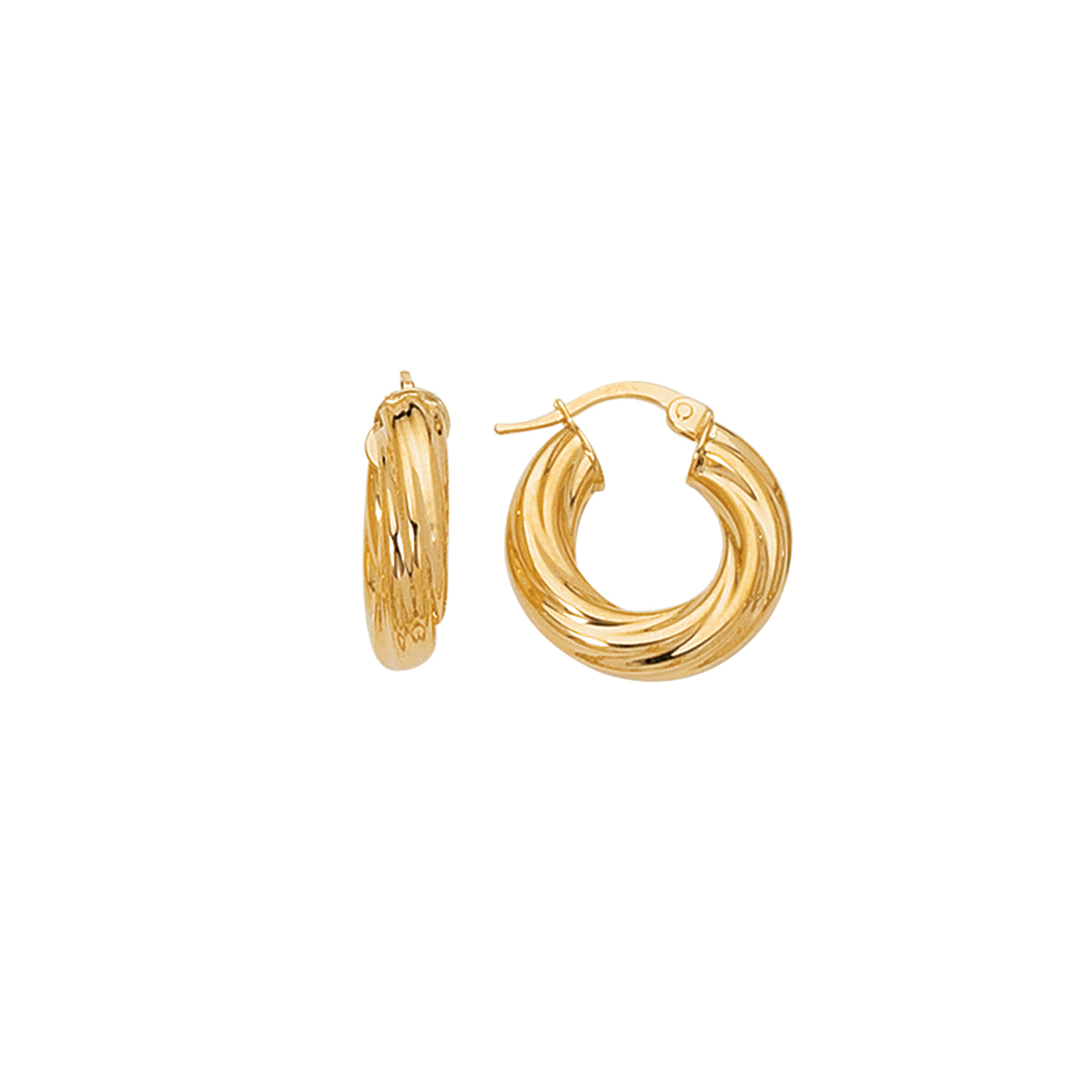 14K Yellow Gold Chubby Round Twist Hoop Earring