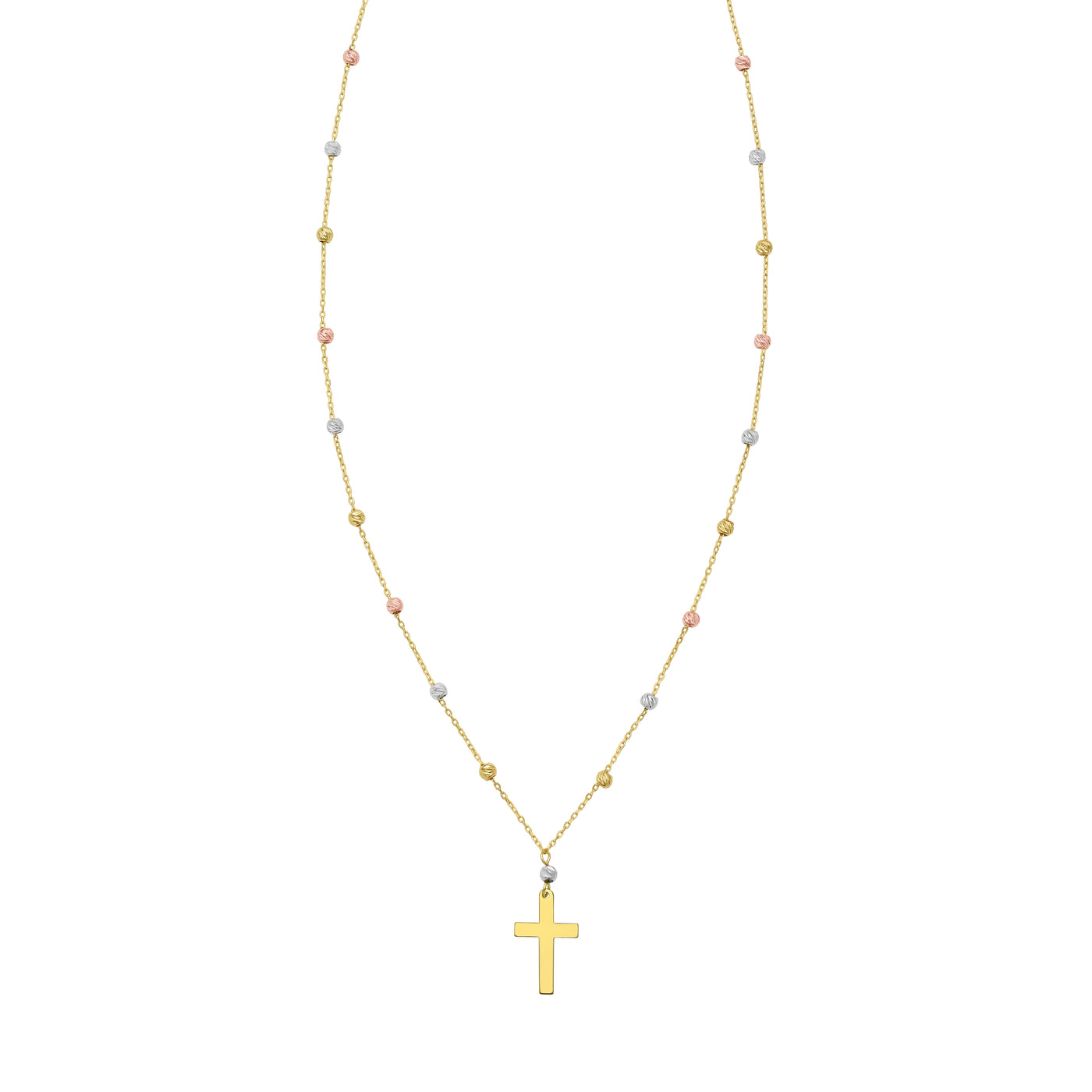 14K Beaded Cross Necklace