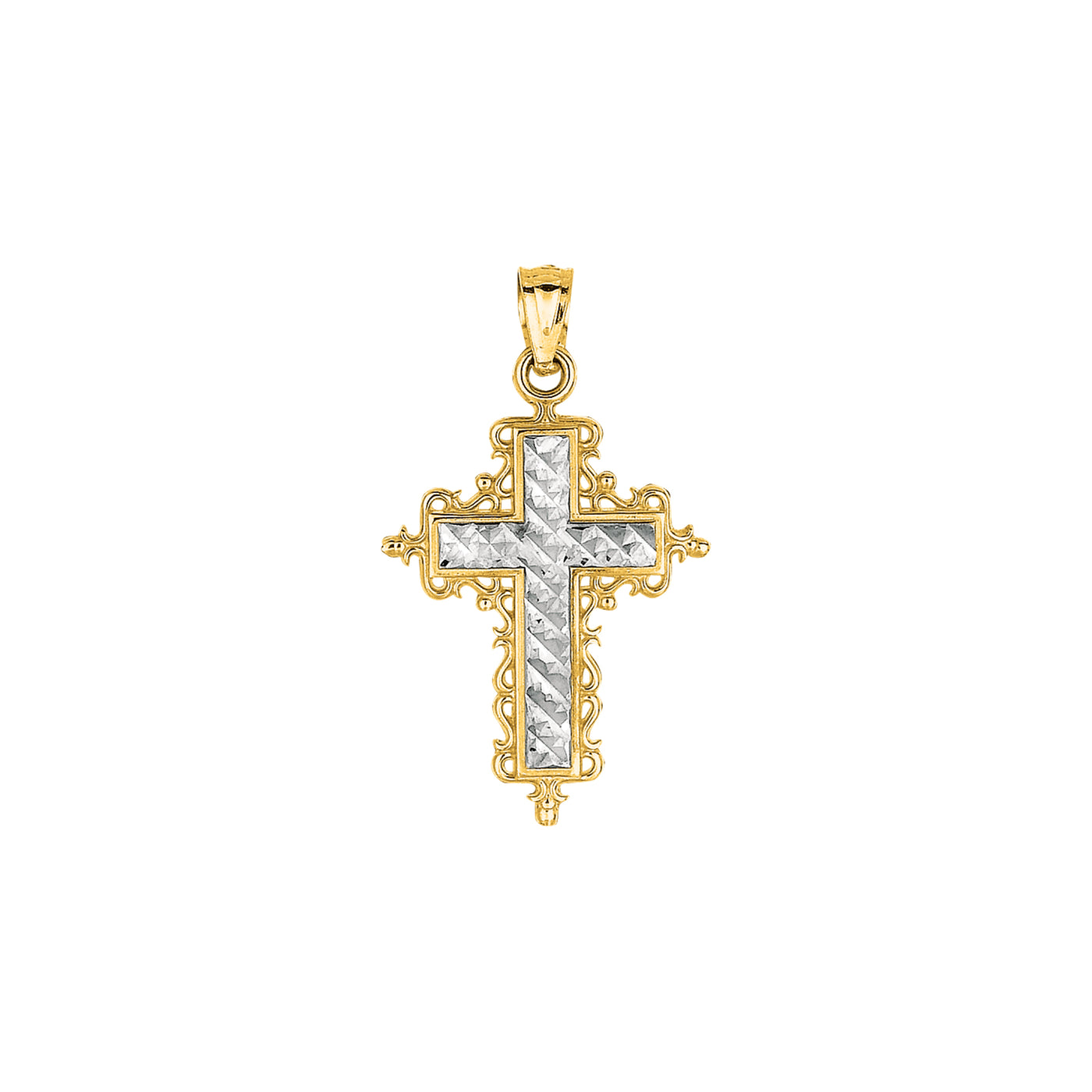 14K Gold Small Diamond Cut Cross