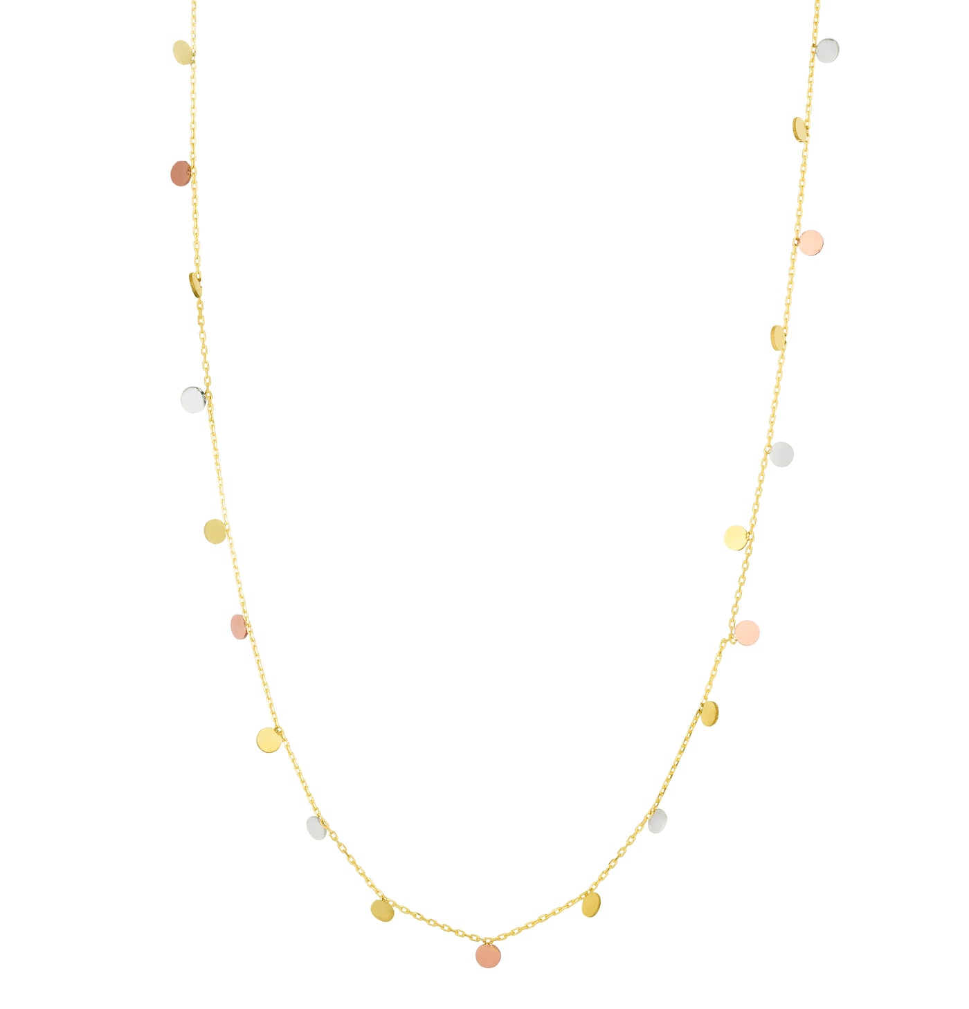 14K Tricolor Dangling Circles Necklace