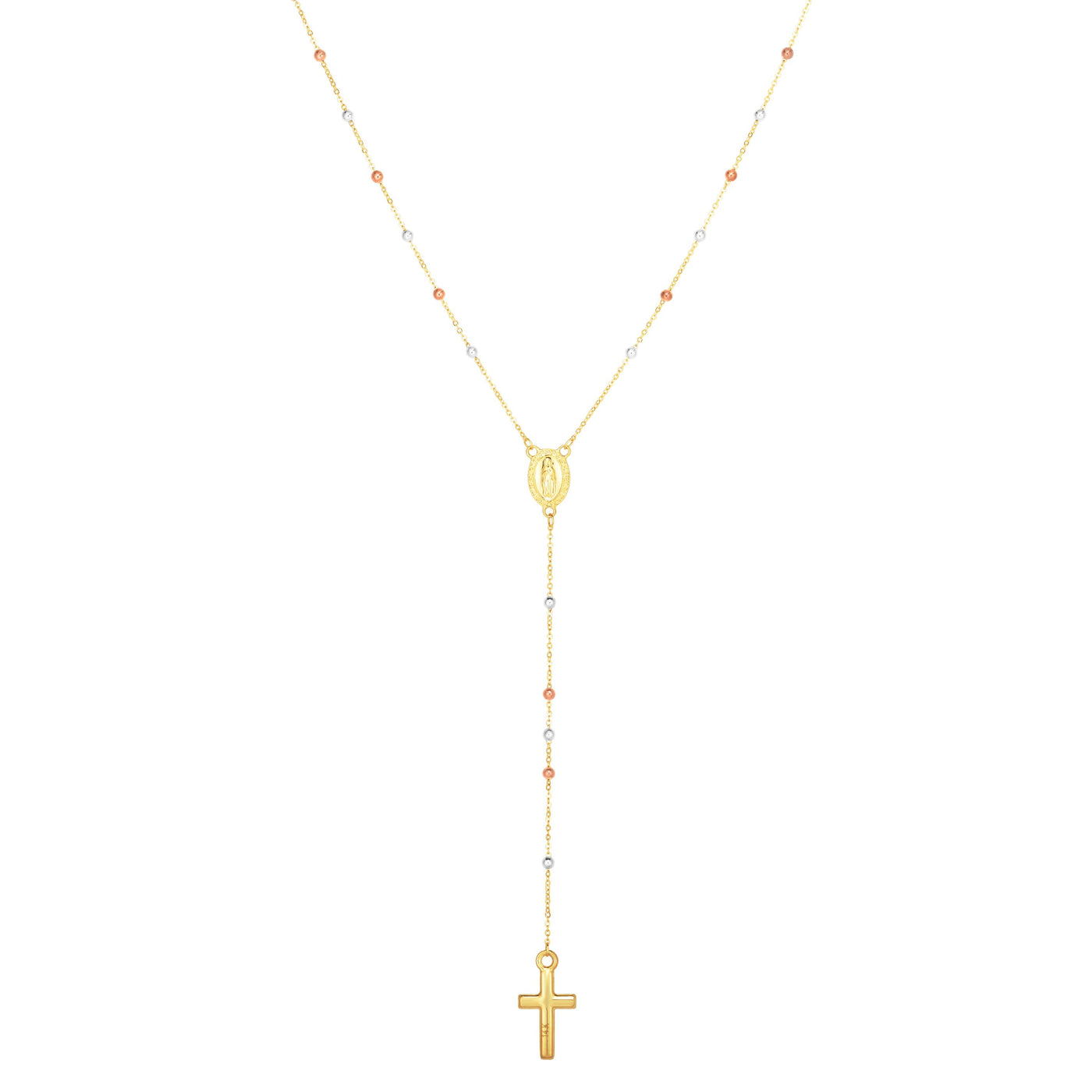 14K Tri-color Gold Rosary Inspired Necklace