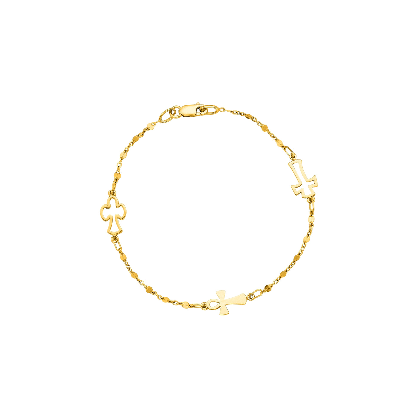 14K Gold Open Cross Station Bracelet