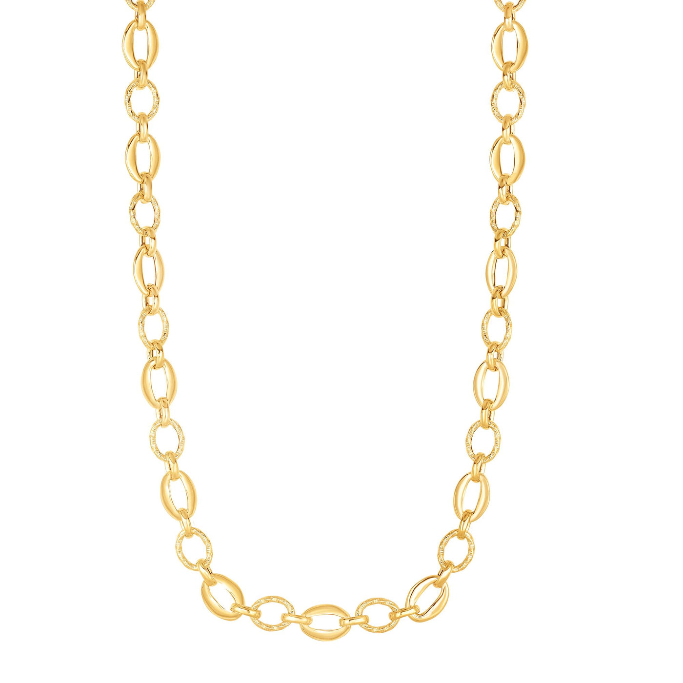 14K Gold Polished Oval & Diamond Cut Link Chain