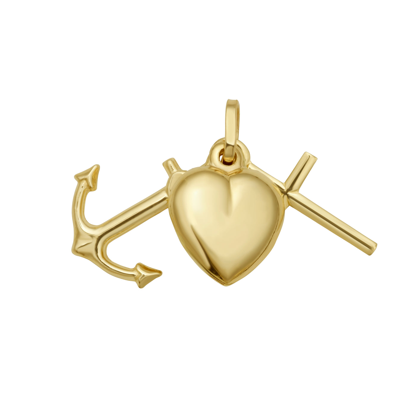 14K Heart Cross Anchor Charm
